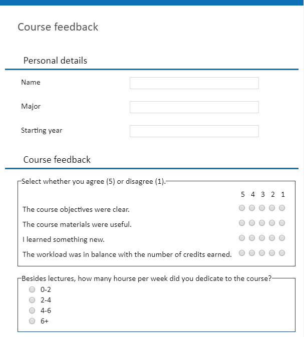 A sample course feedback form.